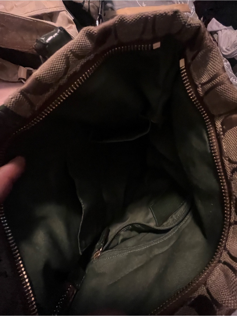 Coach Signature Canvas Shoulder Bag with Green Snake Skin Trim leather - Picture 4 of 10